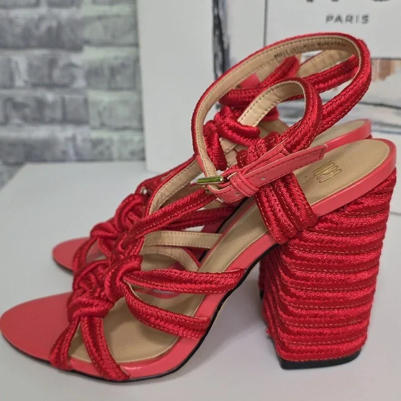 CAbi Tip Toe Red Rope Strappy Block Heel Ankle Strap Sandals Size 7 Style 6012 - Picture 6 of 13